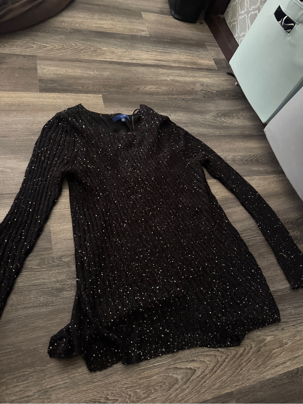 Apt. 9 Black Sequin Ribbed Long-Sleeve Dress